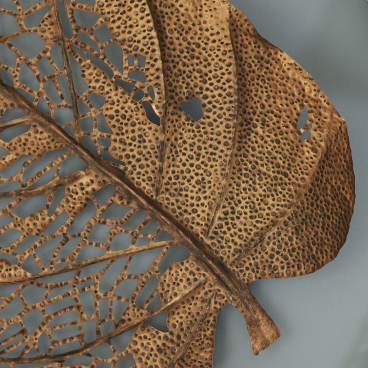 Copper Patina Hand-Cut Metal Birch Leaf Wall Sculpture