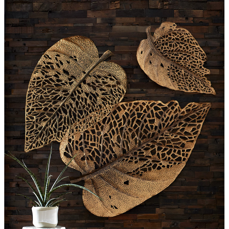 Copper Patina Hand-Cut Metal Birch Leaf Wall Sculpture