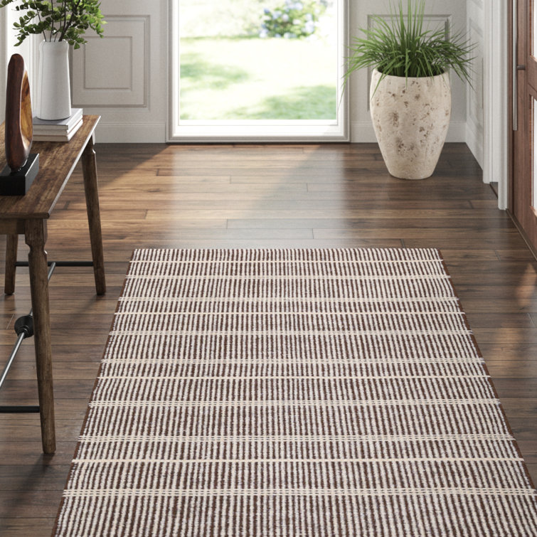 Handmade Oak and Beige Stripe Synthetic Area Rug 2'x3'