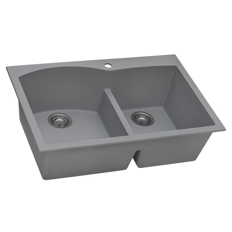 Silver Gray Stone Double Bowl Drop-in Kitchen Sink
