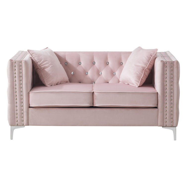 63'' Pink Velvet Tufted Loveseat with Nailhead Trim