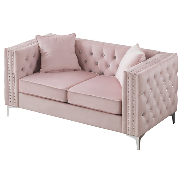63'' Pink Velvet Tufted Loveseat with Nailhead Trim