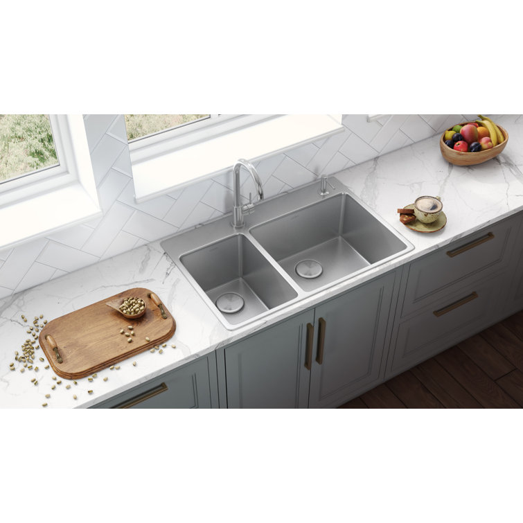 Ruvati 37" Stainless Steel Drop-In Double Bowl Kitchen Sink