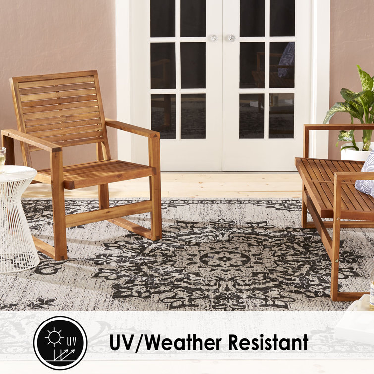 Gray and Black Medallion Synthetic Indoor/Outdoor Area Rug