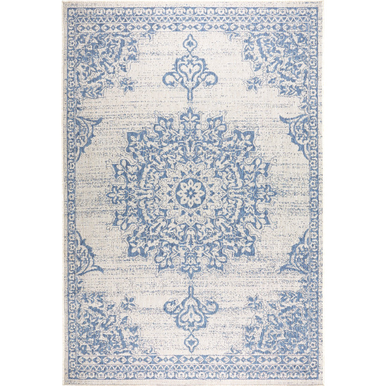 Nicole Miller Grey and Blue Synthetic Medallion Area Rug
