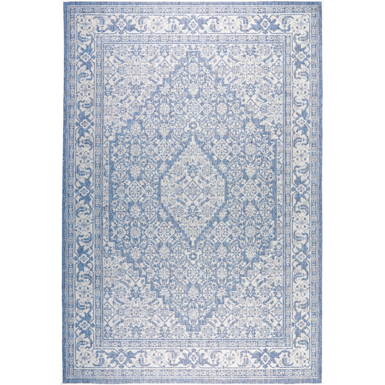 Blue/Gray Medallion 8' x 10' Easy-Care Synthetic Area Rug