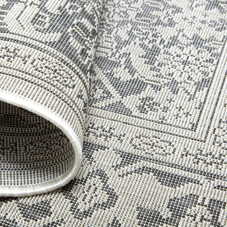 Dahlia Gray and Black Medallion Outdoor Area Rug