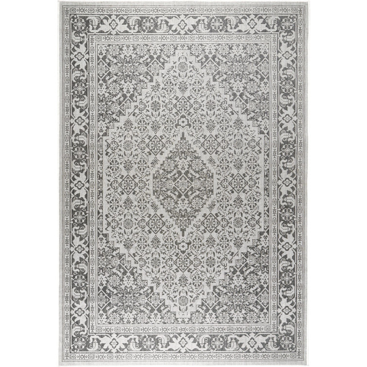 Dahlia Gray and Black Medallion Outdoor Area Rug