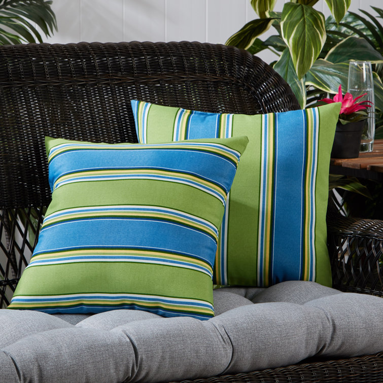 Cayman Stripe Transitional 17" Square Outdoor Throw Pillow Set