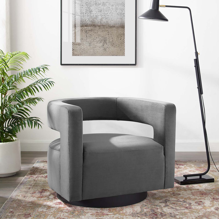 Gray Velvet Swivel Accent Chair with Cutaway Design