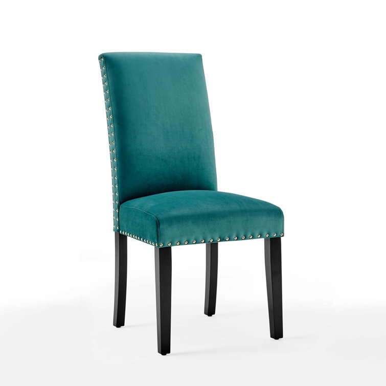 Teal Velvet Upholstered Parsons Side Chair with Wood Legs