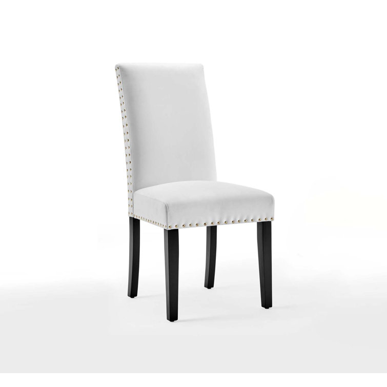 Elegant White Velvet Upholstered Parsons Side Chair with Nailhead Trim