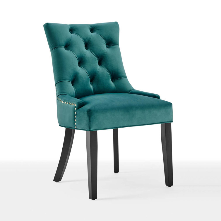 Teal Velvet Upholstered Parsons Side Chair with Wood Legs