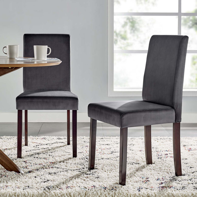 Gray Velvet Upholstered Parsons Side Chair Set with Wood Legs