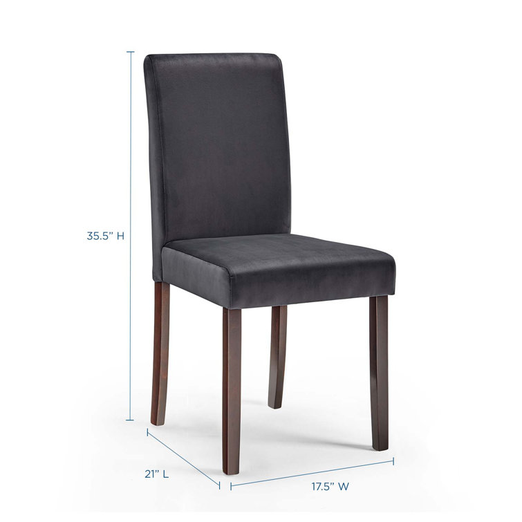 Gray Velvet Upholstered Parsons Side Chair Set with Wood Legs