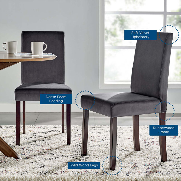 Gray Velvet Upholstered Parsons Side Chair Set with Wood Legs