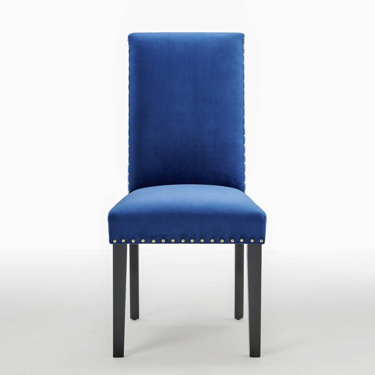 Elegant Navy Velvet Upholstered Parsons Side Chair with Nailhead Trim