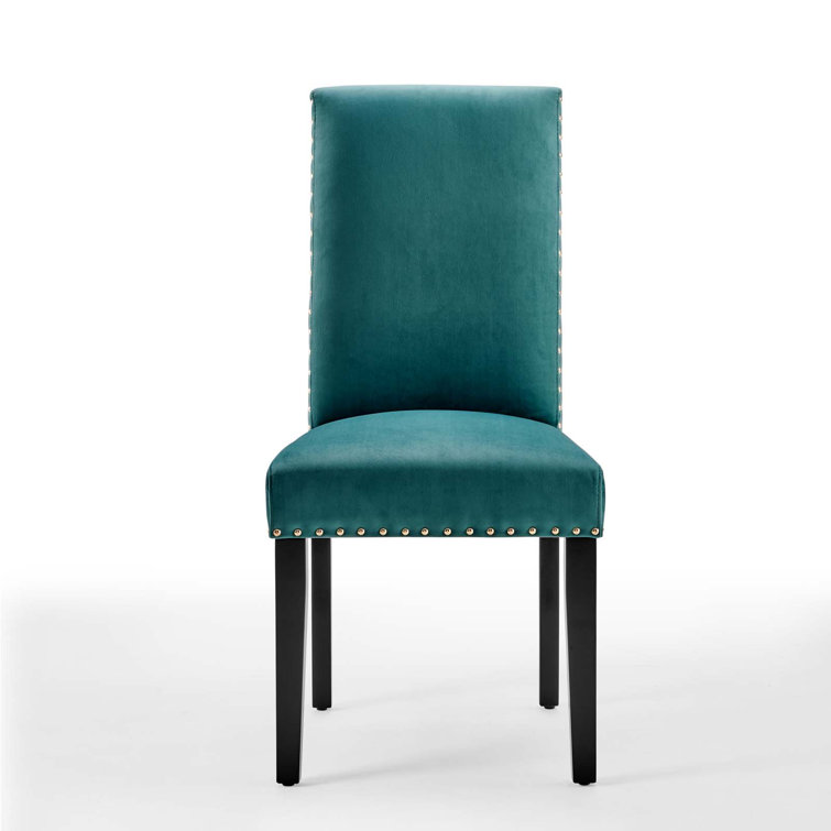 Teal Velvet Upholstered Parsons Side Chair with Wood Legs