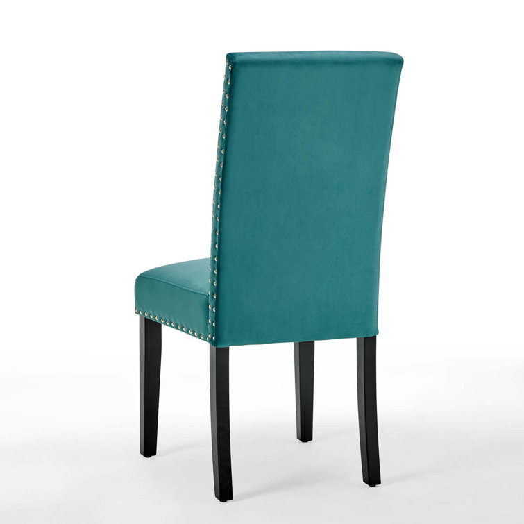 Teal Velvet Upholstered Parsons Side Chair with Wood Legs
