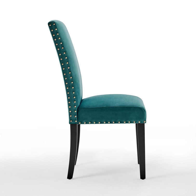 Teal Velvet Upholstered Parsons Side Chair with Wood Legs