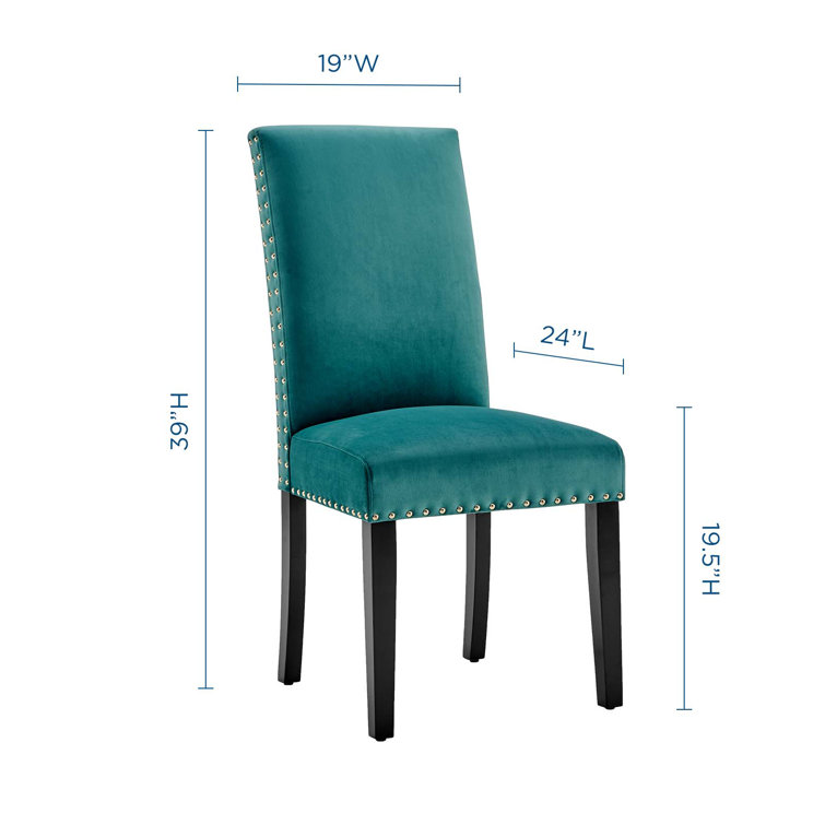 Teal Velvet Upholstered Parsons Side Chair with Wood Legs