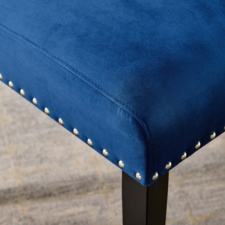 Elegant Navy Velvet Upholstered Parsons Side Chair with Nailhead Trim