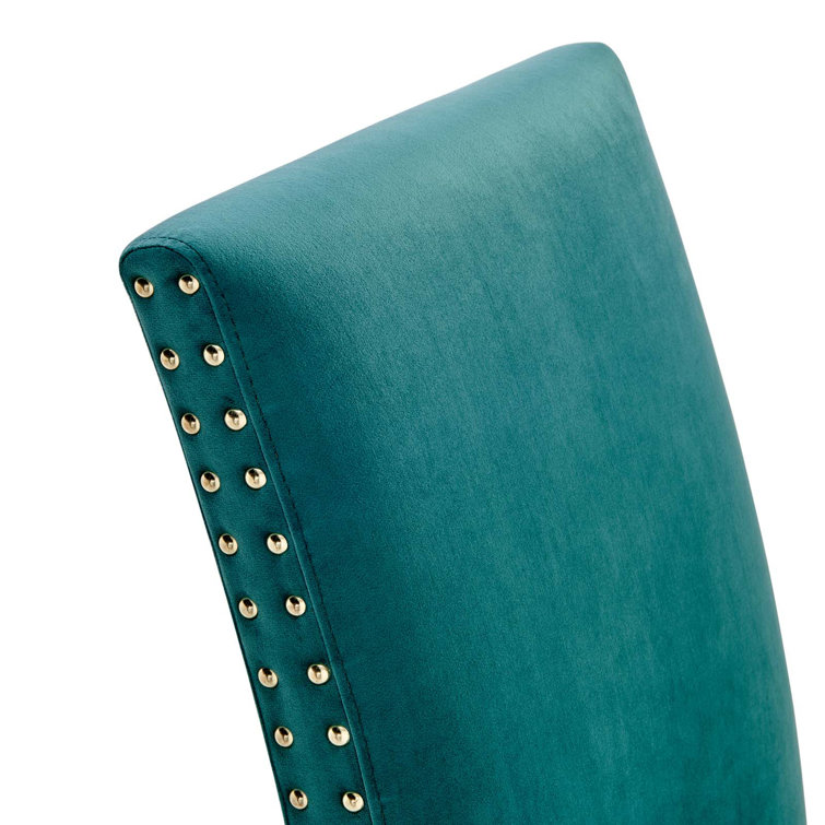 Teal Velvet Upholstered Parsons Side Chair with Wood Legs