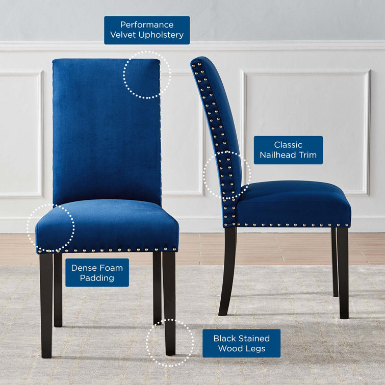 Elegant Navy Velvet Upholstered Parsons Side Chair with Nailhead Trim