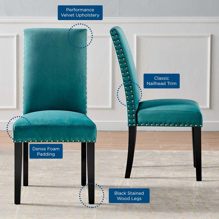 Teal Velvet Upholstered Parsons Side Chair with Wood Legs