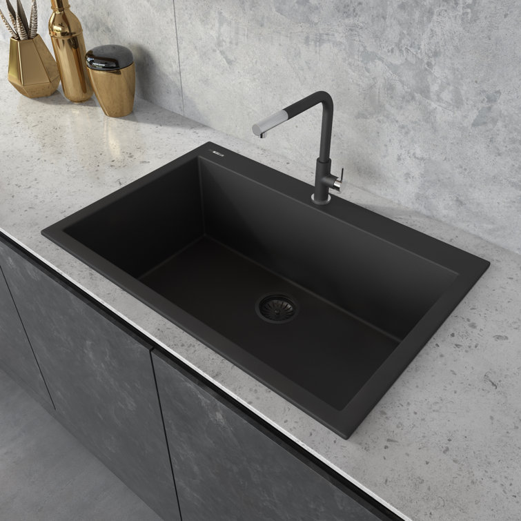 Midnight Black Granite Composite Drop-In Kitchen Sink