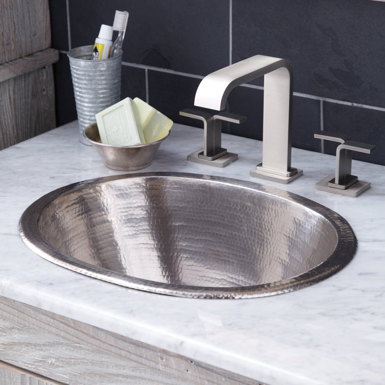 Brushed Nickel Oval Copper Undermount Bathroom Sink