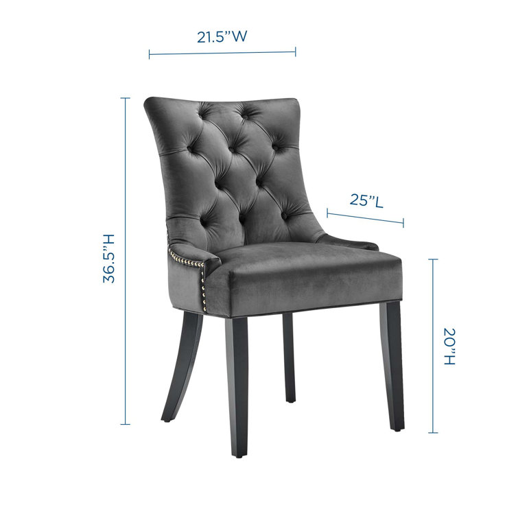 Charcoal Velvet Upholstered Tufted Side Chair with Wood Legs