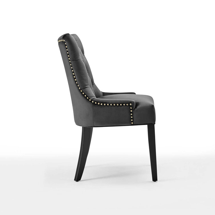 Charcoal Velvet Upholstered Tufted Side Chair with Wood Legs