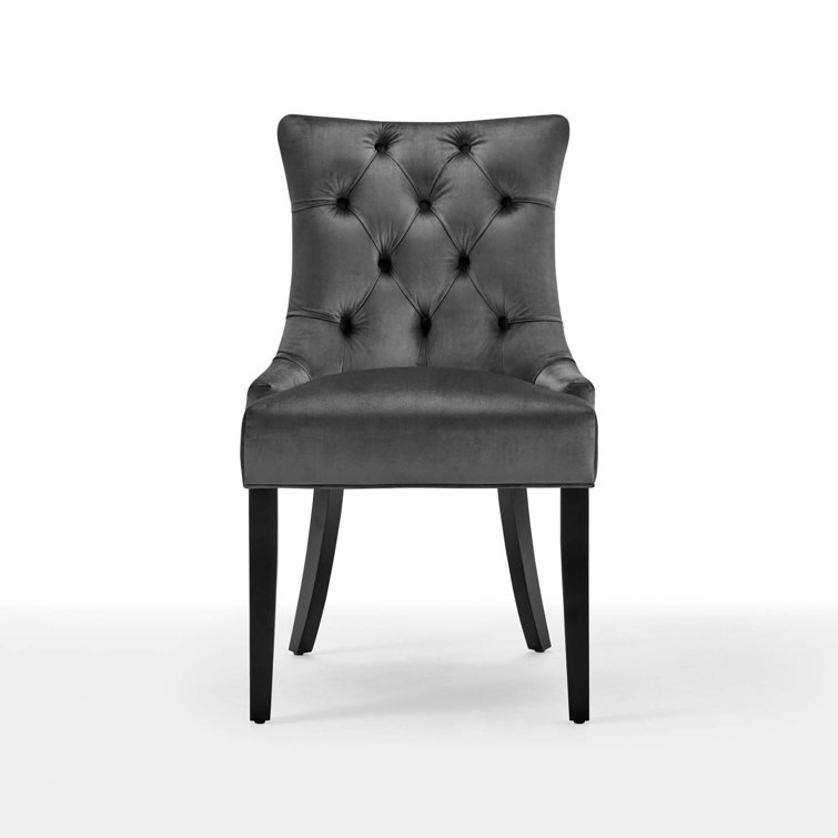 Charcoal Velvet Upholstered Tufted Side Chair with Wood Legs