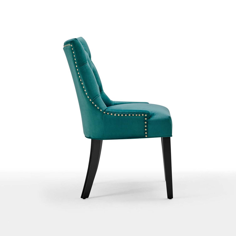 Teal Velvet Upholstered Parsons Side Chair with Wood Legs