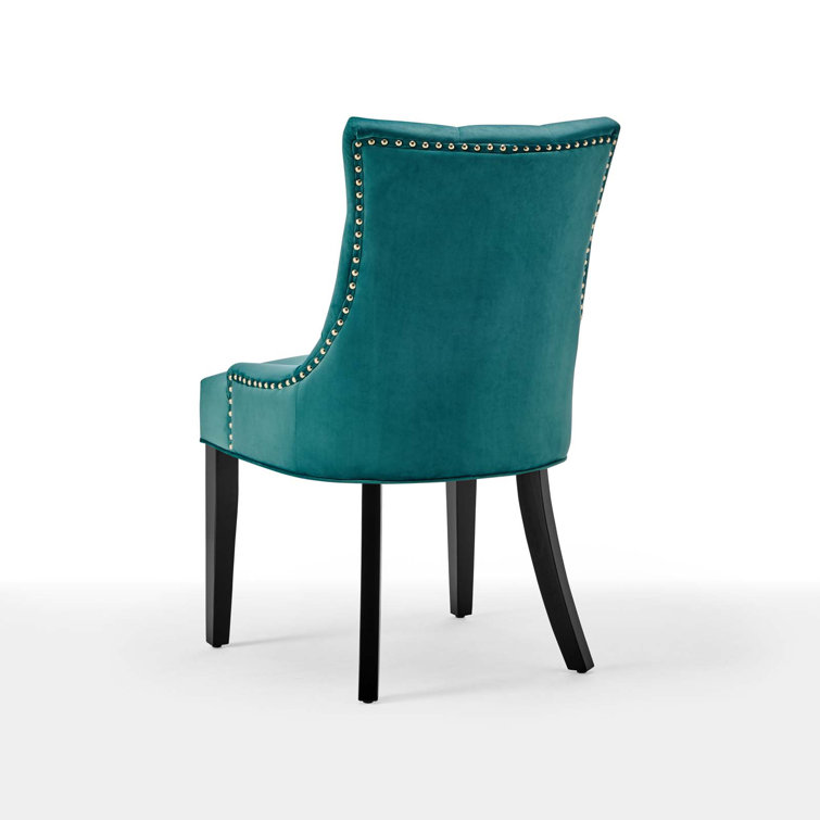 Teal Velvet Upholstered Parsons Side Chair with Wood Legs