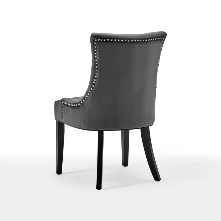 Charcoal Velvet Upholstered Tufted Side Chair with Wood Legs