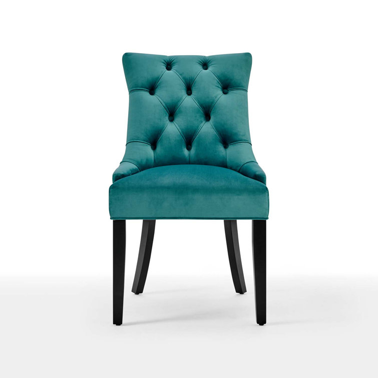 Teal Velvet Upholstered Parsons Side Chair with Wood Legs