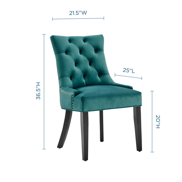 Teal Velvet Upholstered Parsons Side Chair with Wood Legs