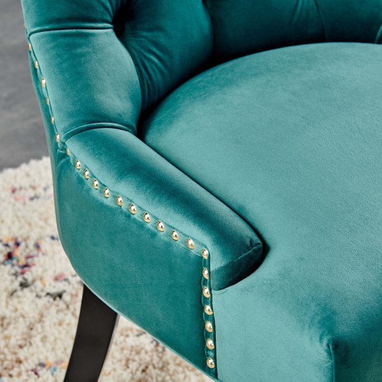Teal Velvet Upholstered Parsons Side Chair with Wood Legs