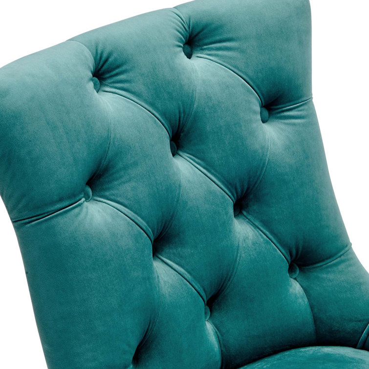 Teal Velvet Upholstered Parsons Side Chair with Wood Legs
