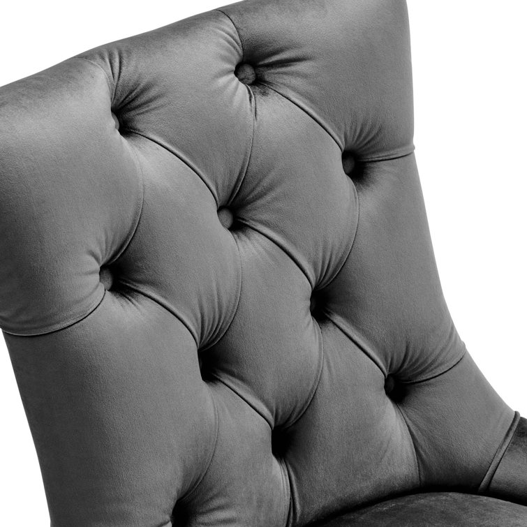 Charcoal Velvet Upholstered Tufted Side Chair with Wood Legs