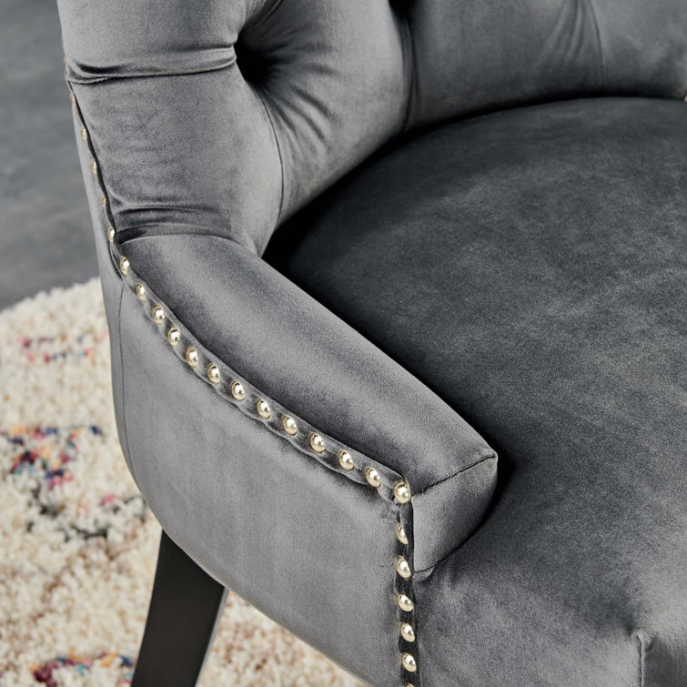 Charcoal Velvet Upholstered Tufted Side Chair with Wood Legs