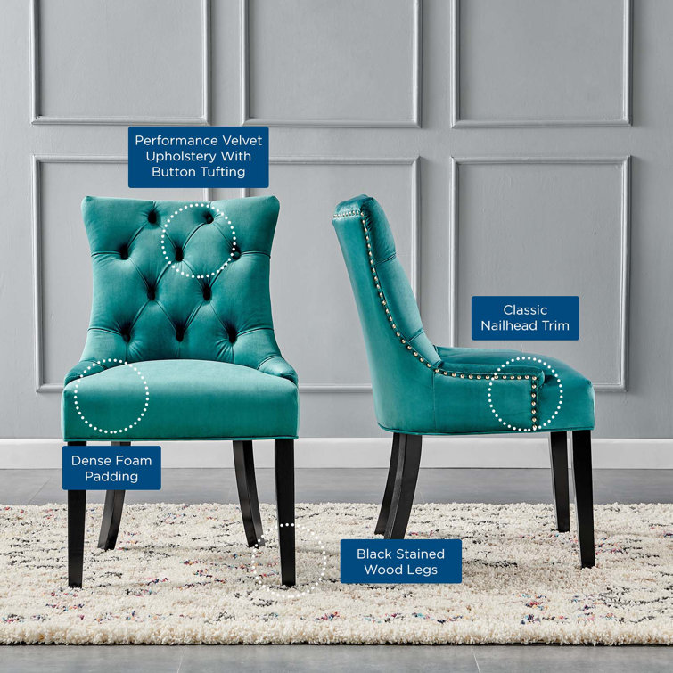 Teal Velvet Upholstered Parsons Side Chair with Wood Legs