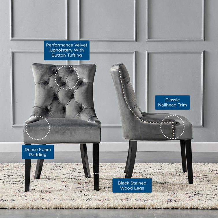 Charcoal Velvet Upholstered Tufted Side Chair with Wood Legs