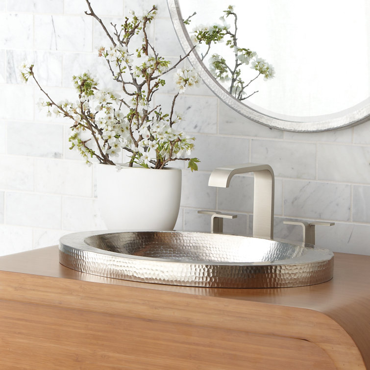 Brushed Nickel Hand Hammered Oval Copper Drop-In Sink