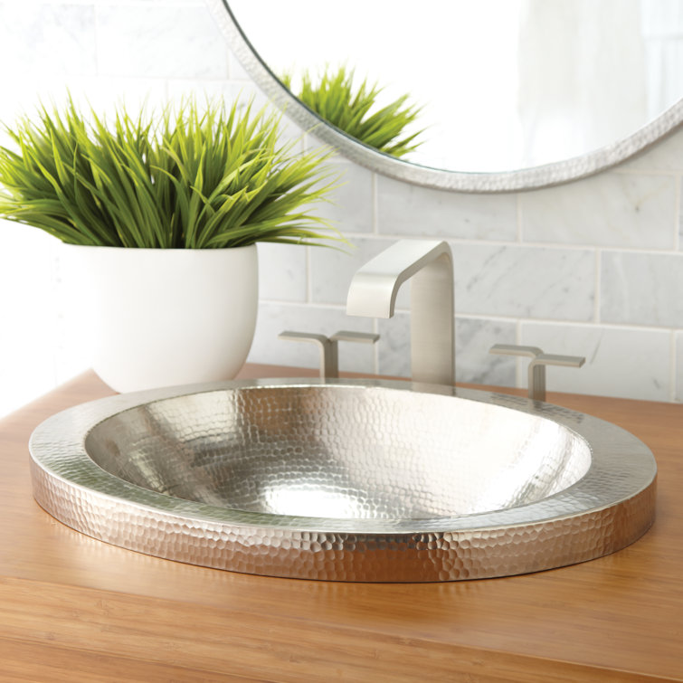 Brushed Nickel Hand Hammered Oval Copper Drop-In Sink