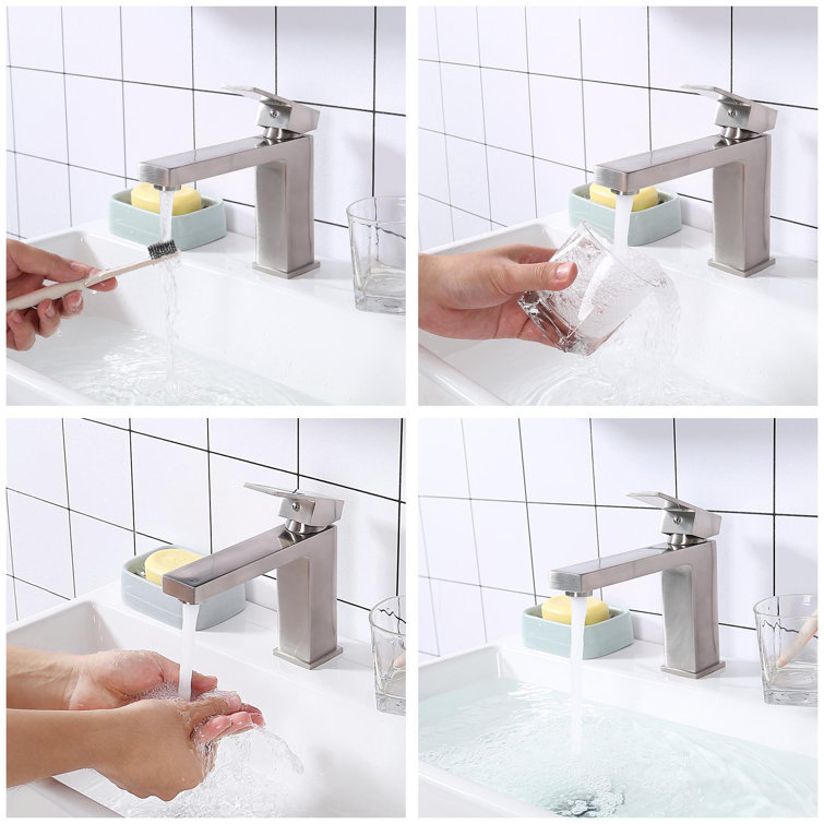 Brushed Nickel Single-Handle Square Bathroom Faucet