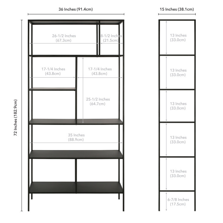 Industrial 5-Tier Blackened Bronze Metal Bookcase, 72" Tall