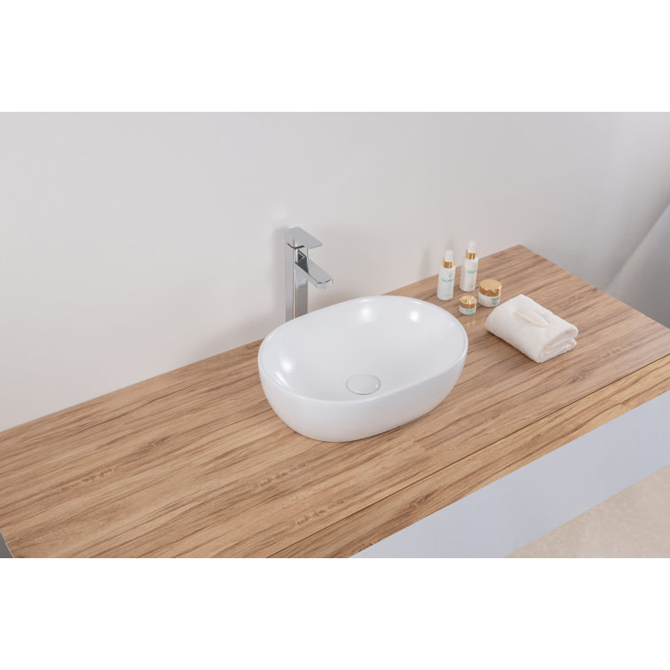 White Ceramic Oval Above-Counter Bathroom Vessel Sink